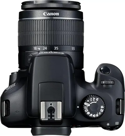 Provides a clean, catalog-style view of the Canon DSLR camera with lens from the top-down perspective, allowing shoppers to see the product clearly without distractions.