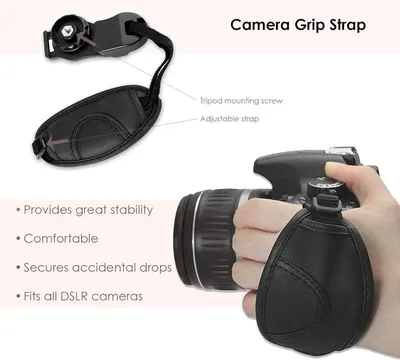 Breaks down the physical components of the camera grip strap to help shoppers understand its construction and how the parts work together. Highlights multiple key benefits of the camera grip strap…