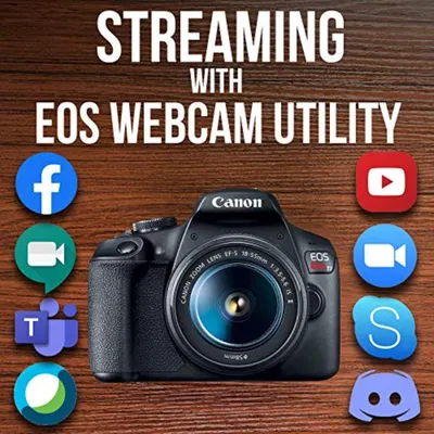 Demonstrates that the Canon EOS camera with webcam utility can be used for streaming across multiple platforms including Facebook, YouTube, Skype, Discord, Teams, and other video…