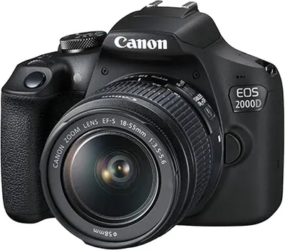 Provides a clean, catalog-style view of the Canon EOS 2000D camera with lens, allowing shoppers to see the product clearly without distractions.