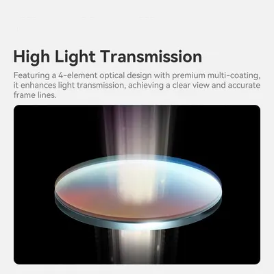 Communicates the optical quality and light transmission capability of the product, reassuring shoppers that it delivers clear views and accurate frame lines through advanced lens technology.