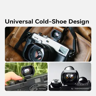Showcases real customer photos of the camera accessory in authentic settings to build trust and demonstrate real-world compatibility and usage scenarios. Highlights the universal cold-shoe design…