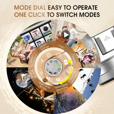 Demonstrates how to easily operate the camera's mode dial with a single click to switch between various shooting modes, reassuring shoppers that the device is user-friendly and versatile. Showcases…
