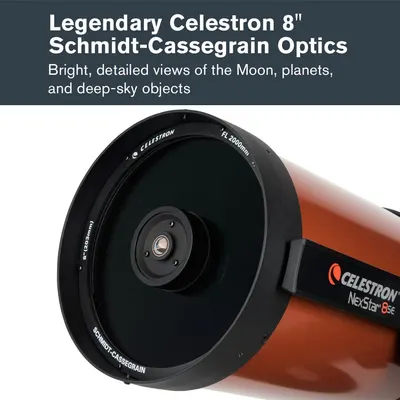 Highlights the premium Schmidt-Cassegrain optical system to communicate superior viewing quality and performance for astronomy enthusiasts.