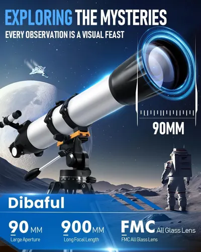 Communicates multiple technical specifications and benefits of the telescope to demonstrate its superior optical capabilities for astronomy observation.