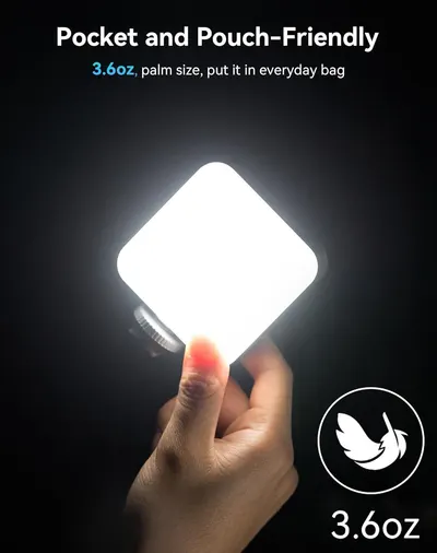 Demonstrates the product's portability by showing its lightweight (3.6oz) and palm-sized dimensions, reassuring shoppers it's easy to carry in pockets or bags for everyday use. Communicates the core…