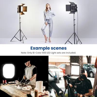 Demonstrates the versatility of the LED lighting equipment by showing it in multiple professional photography and videography scenarios, from studio fashion shoots to food photography to outdoor…