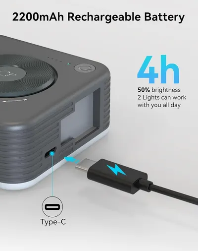 Communicates the battery capacity and runtime performance to reassure shoppers of long-lasting power and all-day usability. Highlights the physical charging port location and modern Type-C…