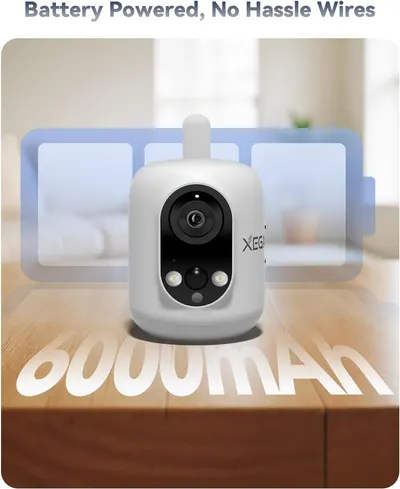 Communicates the convenience of wireless, battery-powered operation with no need for hardwired installation, emphasizing ease of setup and placement flexibility.