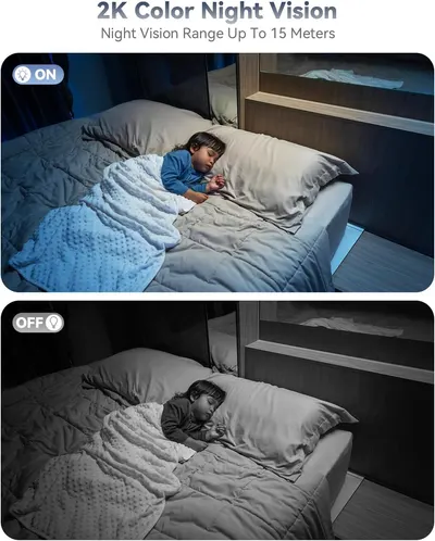 Demonstrates the product's night vision capability by showing a clear before-and-after comparison of image quality when the feature is turned on versus off, reassuring shoppers of superior…