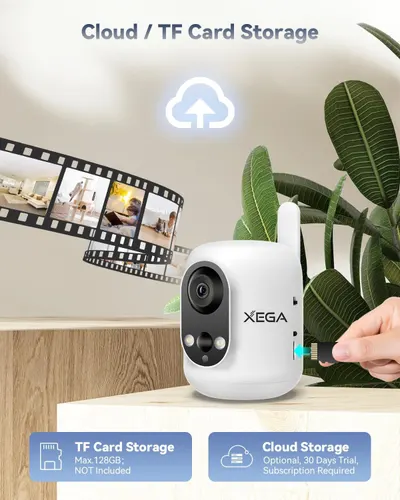 Communicates the dual storage options available for the security camera, reassuring shoppers they can choose between cloud or local TF card storage for their footage.