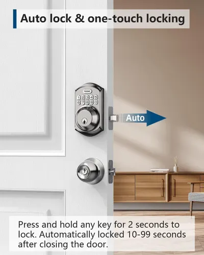Explains how the auto-lock and one-touch locking features work, reassuring shoppers that the door lock is convenient and automatically secures after closing. Highlights the convenience and security…
