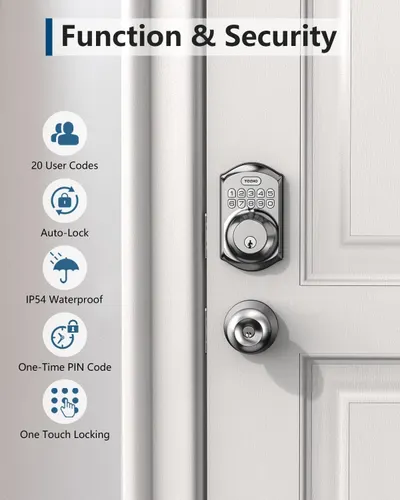 Communicates the smart lock's multiple security and convenience features to reassure shoppers of its comprehensive functionality and ease of use.