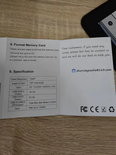 Provides step-by-step instructions on how to format the memory card, helping customers understand the setup process for the device. Displays multiple technical specifications in a structured table…