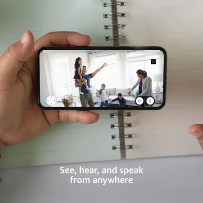 Demonstrates the product's video monitoring and two-way audio capabilities, reassuring shoppers they can stay connected with their family from anywhere.