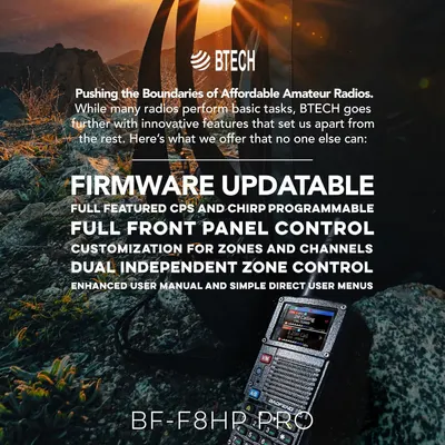 Communicates multiple advanced technical features and capabilities of the BTECH amateur radio to differentiate it from basic competitors and appeal to serious radio enthusiasts.