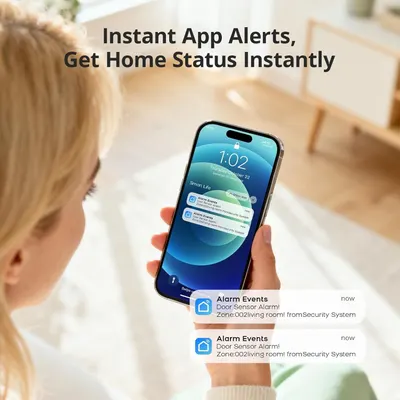 Demonstrates the product's ability to send instant push notifications to the user's smartphone, providing real-time home security status and peace of mind.