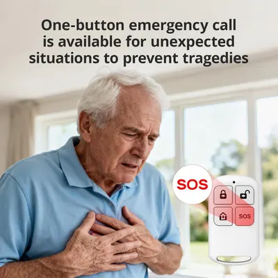 Communicates the product's one-button emergency call capability to reassure shoppers (especially caregivers of elderly users) that help is immediately accessible in urgent situations. Highlights the…