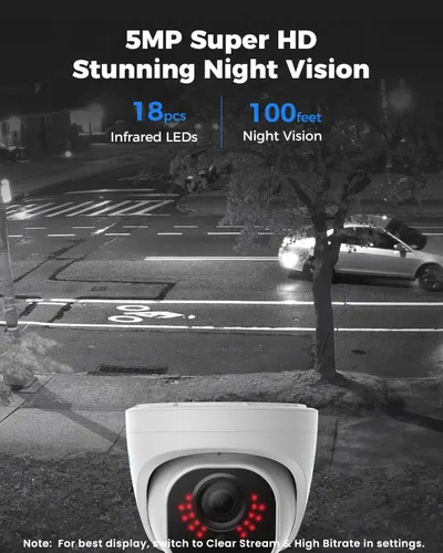Communicates the camera's high-resolution image quality and superior night vision capabilities through quantifiable performance specifications to reassure shoppers of its effectiveness in low-light…