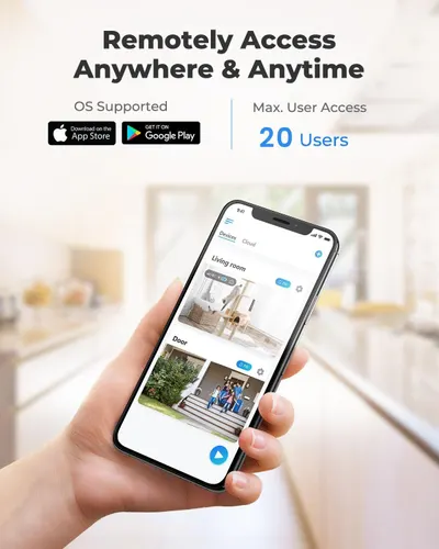 Communicates that the product enables remote monitoring and control from anywhere at any time, with support for up to 20 users, reassuring shoppers about accessibility and convenience. Shows that…