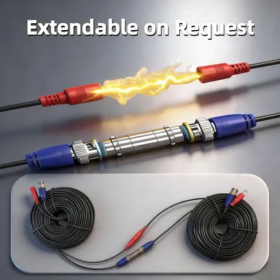 Demonstrates that the cable can be extended on request using connector pieces, providing flexibility and customizable length for various user needs.