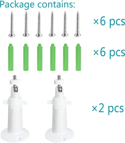 Shows the customer exactly what components are included in the package: 6 screws, 6 green anchors, and 2 white mounting brackets, providing clarity on the complete installation kit.