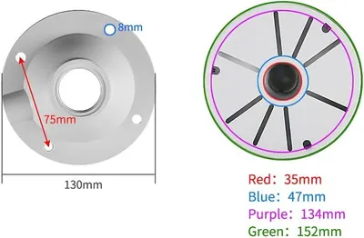 Provides detailed dimensional specifications of the product components with precise measurements to help shoppers verify compatibility and understand the exact physical size of each part.