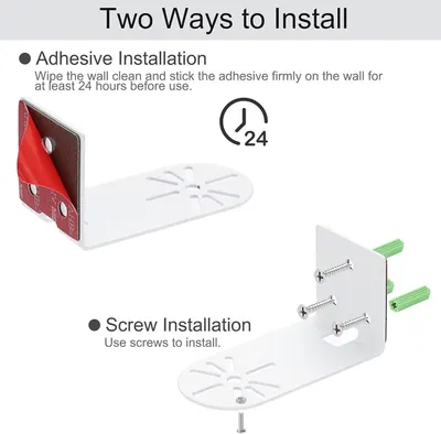Explains the two ways to install the product (adhesive or screw mounting) to help shoppers understand setup options and ease of installation.