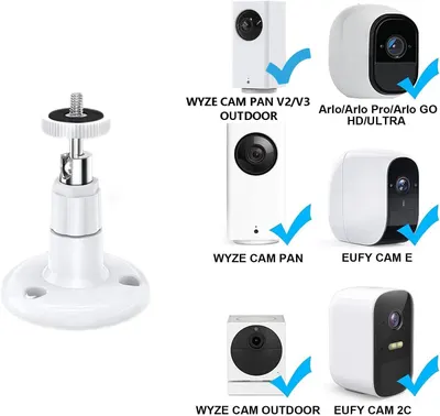 Shows shoppers which security camera models are compatible with this mounting accessory, helping them confirm the product will work with their specific camera brand and model.