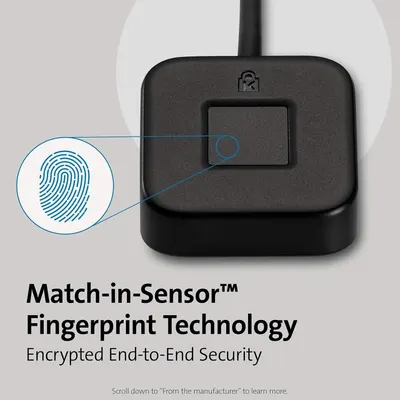 Highlights the fingerprint sensor component of the device to communicate the security technology and biometric authentication capability. Communicates the product's encrypted end-to-end security…