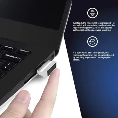 Communicates two distinct security benefits of the fingerprint sensor: fast 1-2 second authentication that's more secure than passwords, and 360° recognition that allows authentication from any angle.