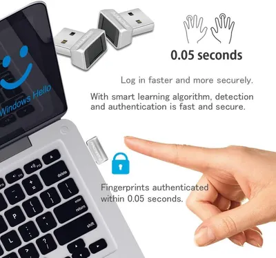 Communicates the fast authentication speed of the fingerprint reader to reassure shoppers that login is quick and secure. Highlights the core benefit of speed and security through biometric…