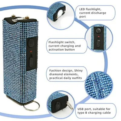 This image breaks down the physical components and features of the product, showing shoppers exactly what parts and functions are included in this fashionable power bank/flashlight device.