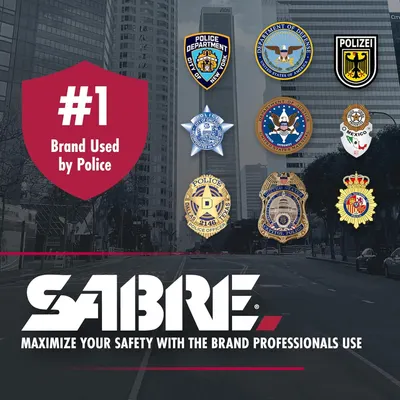 Communicates that the SABRE brand is the #1 choice used by police departments worldwide, building trust and credibility through professional endorsement and authority.