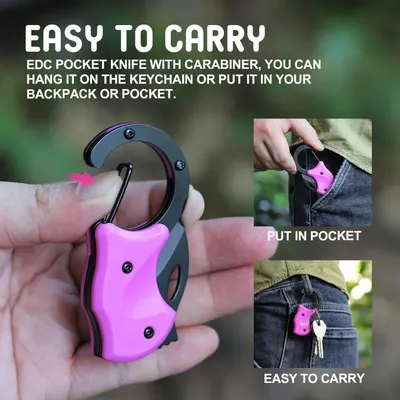 Demonstrates multiple ways to carry the EDC pocket knife (keychain, pocket, backpack) to show its versatility and convenience for everyday carry. Highlights the portability and convenience of the…