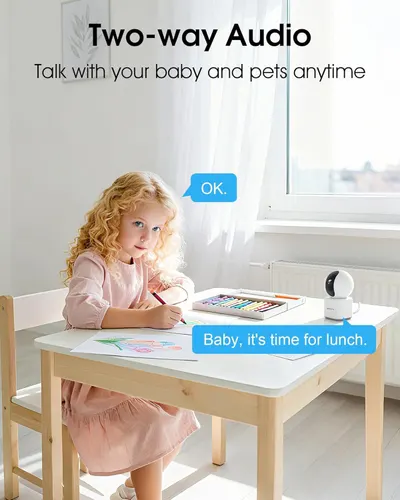 Demonstrates the product's two-way audio feature, allowing parents to communicate with their children remotely, providing reassurance and convenience for monitoring and interaction.