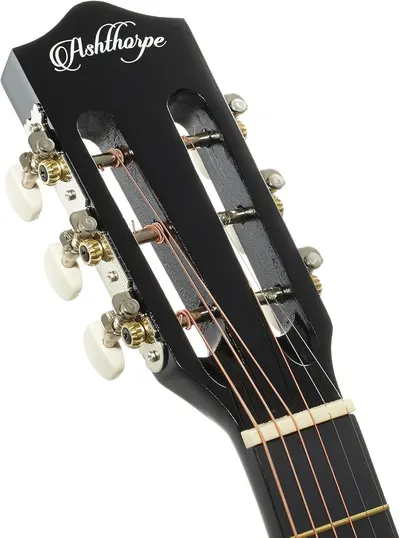 Provides a clean, catalog-style view of the guitar headstock showing the brand logo, tuning pegs, and craftsmanship details on a white background.