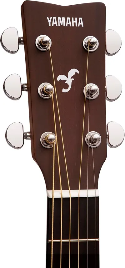 Provides a clean, catalog-style view of the guitar headstock showing the Yamaha branding, tuning pegs, and decorative inlay to help shoppers see product details and craftsmanship.