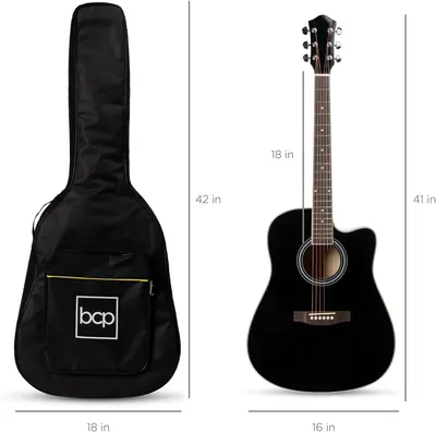 Communicates the exact physical dimensions of the guitar and its case to help shoppers understand the size and ensure it fits their needs or storage space.