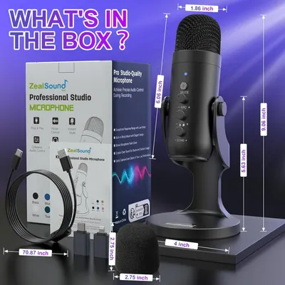 Shows everything included in the purchase to reassure shoppers they're getting a complete professional studio microphone kit with all necessary accessories. Provides exact measurements of the…