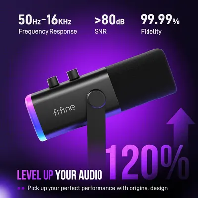 Communicates the microphone's superior audio performance through multiple quantifiable technical specifications to reassure shoppers of professional-grade sound quality. Highlights multiple distinct…