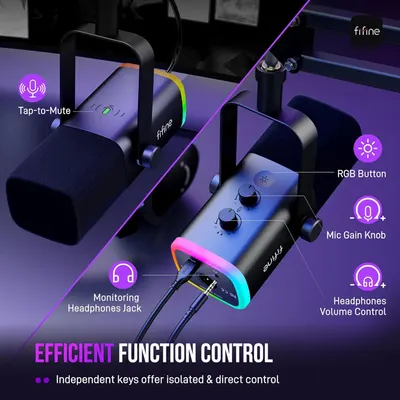 This image breaks down the physical controls and features of the microphone setup, showing shoppers exactly where each function is located and how to operate the device efficiently.