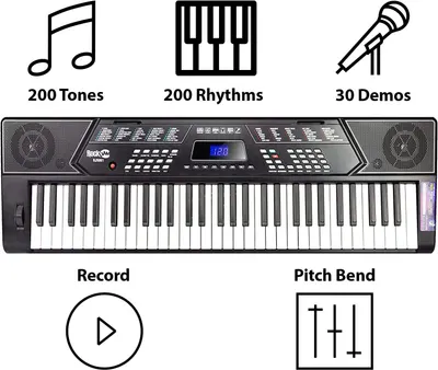 Communicates the keyboard's versatile musical capabilities across multiple features including sound variety, rhythm options, demo songs, recording functionality, and pitch control to demonstrate…
