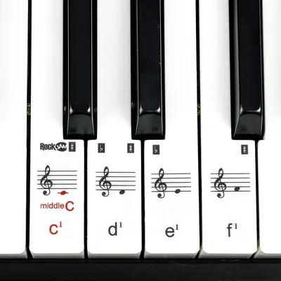 Teaches shoppers how to use the product by showing the educational labeling system that helps beginners learn piano keys and musical notation. Highlights the key benefit of the product as a learning…