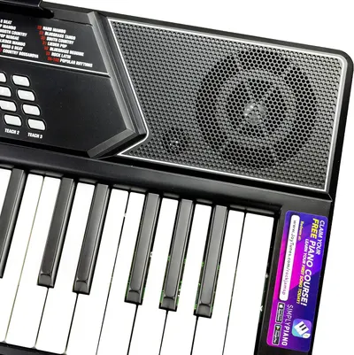 Shows the physical components and layout of the keyboard, highlighting the speaker, control buttons, teaching modes, and keys to help shoppers understand the product's structure and features.