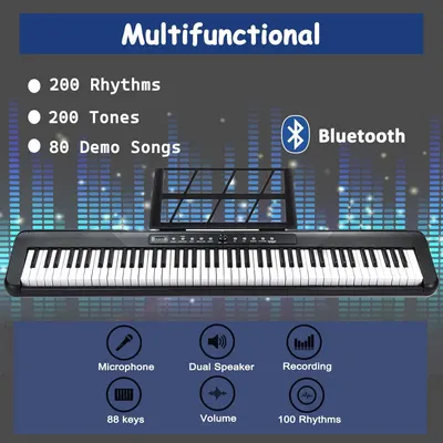 Communicates the keyboard's versatility and comprehensive feature set by showcasing multiple distinct capabilities in a segmented layout to help shoppers understand the product's multifunctional…