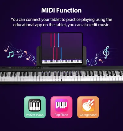 Demonstrates the multiple ways the keyboard can be used with tablet apps for practice, learning, and music editing, highlighting its versatility and educational value. Shows how to connect and use…