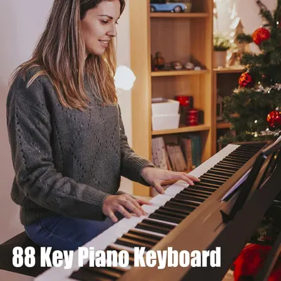 Shows the product being used in a real-world home environment during the holiday season to help shoppers visualize the keyboard in their own lives. Positions the piano keyboard as suitable for…