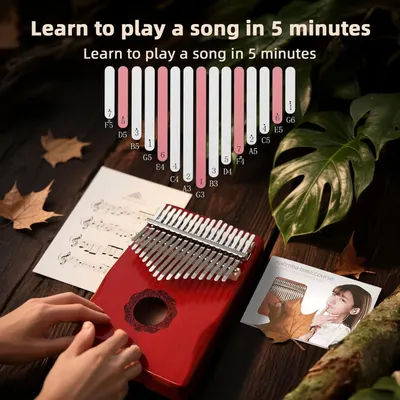 Communicates that the kalimba is beginner-friendly and allows users to learn songs quickly in just 5 minutes, reducing intimidation and encouraging purchase. Highlights the product's ease of…