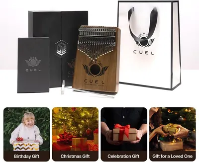 Shows everything the customer receives when purchasing the kalimba, including the instrument, premium packaging, branded boxes, shopping bag, and accessories like tuning tools, to communicate the…